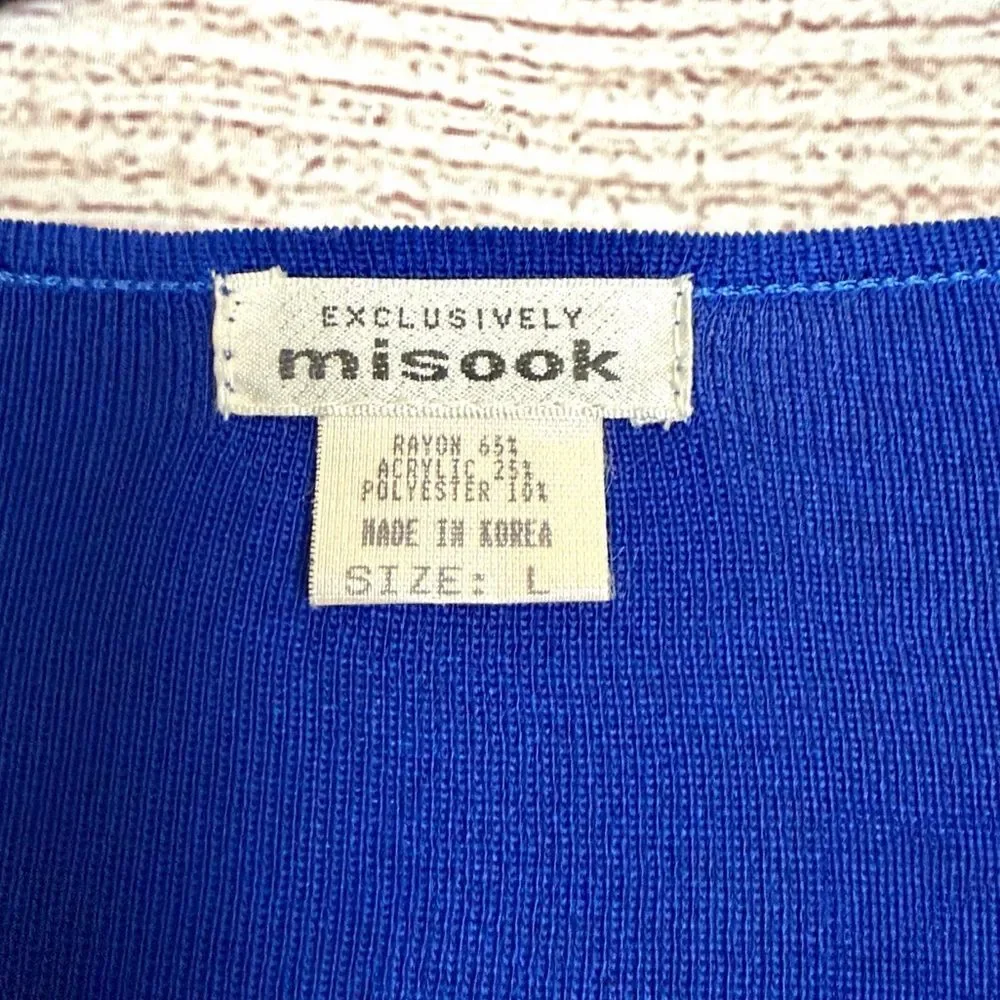 Exclusively MISOOK Royal Blue Top Tunic Blouse Long Pleated Sleeve Vintage L New - Picture 11 of 12